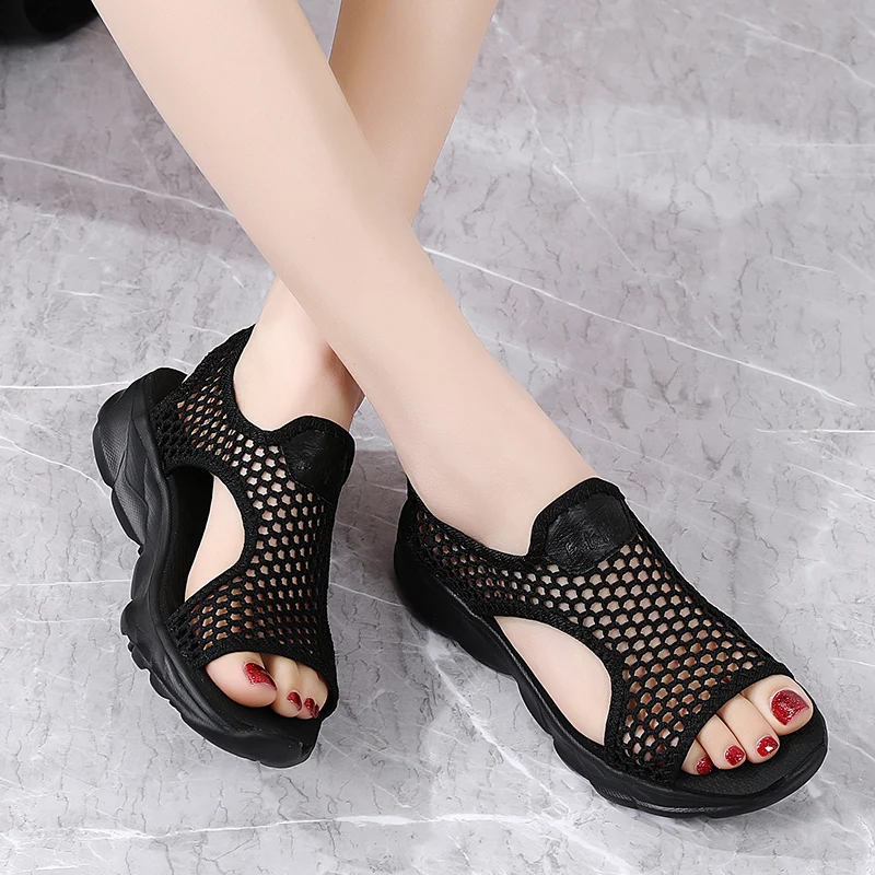 Women Slippers Sandals Woman Fish Mouth Lady Slides Fashion Breathable Mesh Mules Shoes Female Casual Platform Flip Flops 35-42