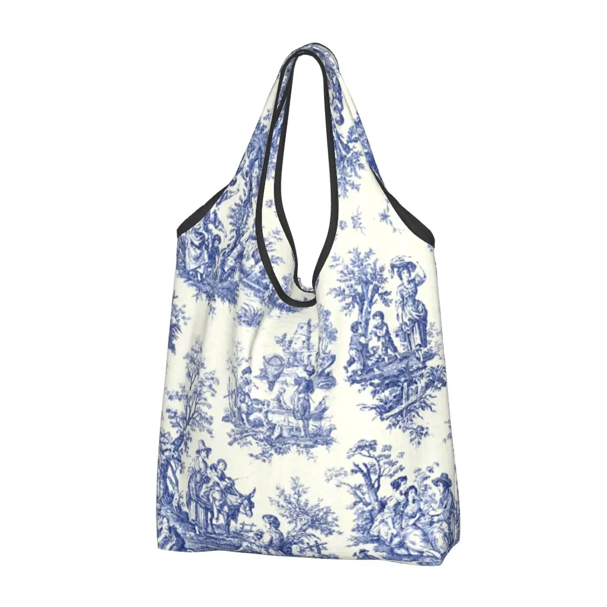 Francese blu Navy Toile De Jouy motivo motivo borsa per la spesa Shopper Tote borsa a tracolla grande tradizionale francia arte borsa