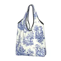 Francese blu Navy Toile De Jouy motivo motivo borsa per la spesa Shopper Tote borsa a tracolla grande tradizionale francia arte borsa