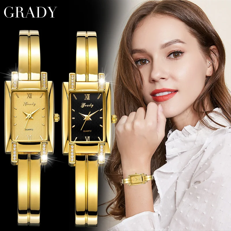 Gold Watch Women Brand Luxury Fashion Square Diamond Water Proof Relogio Feminino Free Shipping Quartz Ladies Watches