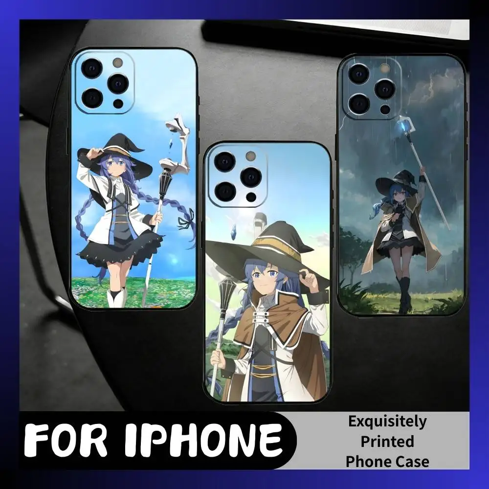 Capa de Telefone Roxy Anime M-Mushoku T-Tensei para iPhone 17, 16, 15, 14, 13, 12 Plus, Max, Capa de Silicone Macia Preta