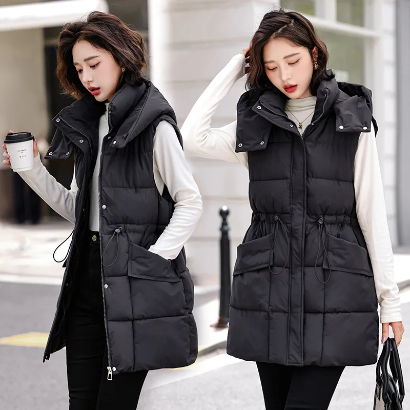 

Новинка 2025, осенне-зимний пуховый хлопковый жилет с капюшоном, женские утепленные парки без рукавов, женский жилет, пальто, женские топы