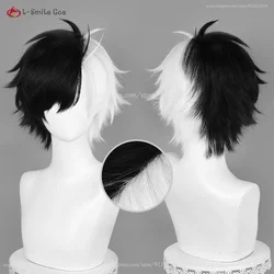 Anime Sakura Haruka Cosplay Wig 30cm Short White Black Fluffy Wigs Heat Resistant Synthetic Hair Halloween + Wig Cap