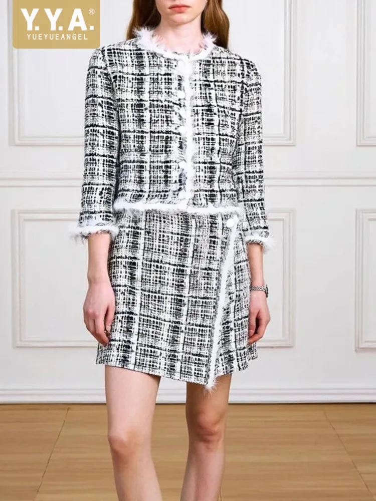 

Autumn Winter Ladies Sweet Single Breasted Cardigan Top High Waist Split Skirt Two Piece Set Slim Fit Office Women Matching Sets