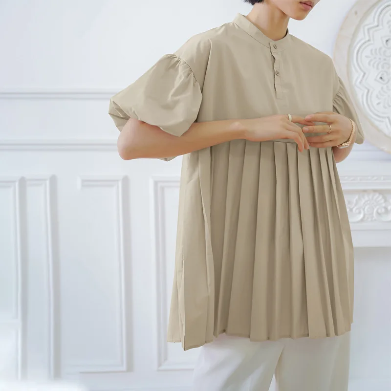 

Casual Shirt Lantern Sleeve Pleated Women's T-Shirt