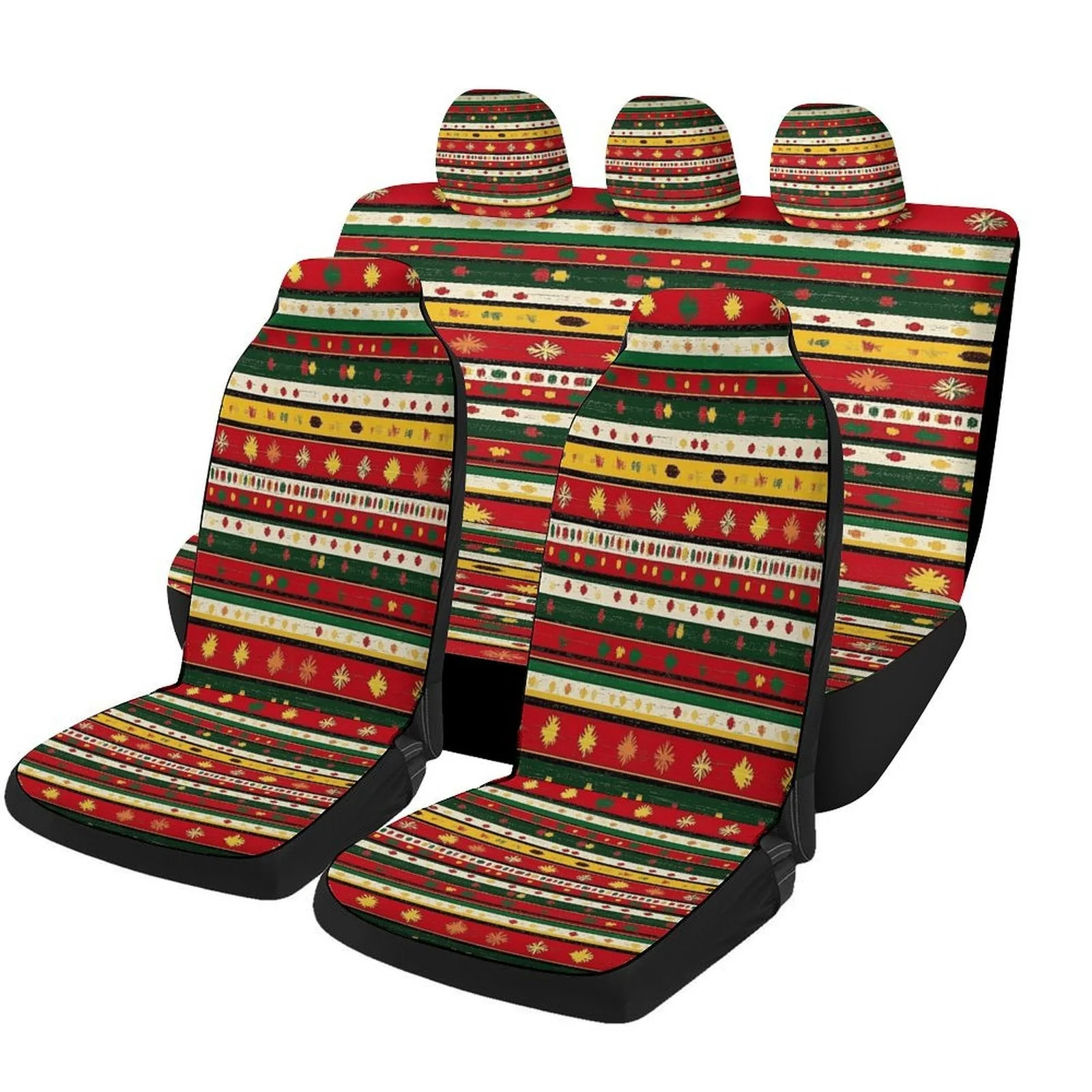 Christmas Pattern Stripe Themed Car Seat Cover Set For Most Cars, Trendy High-quality Car Seat Protector Covers Full Set, Univer