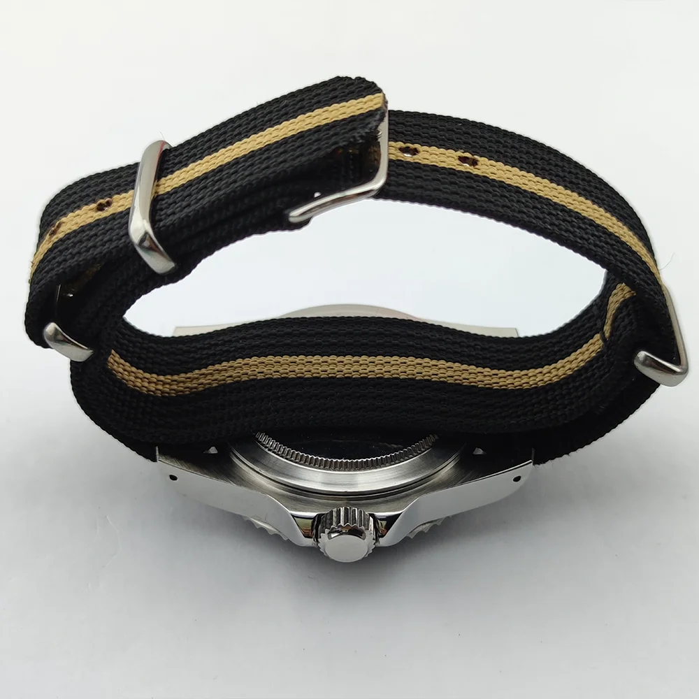 Vintage Diver Automatic Watch for Men - 316L Stainless Steel 100M Waterproof Black Dial Gold Luminous Markers Nylon Strap Retro