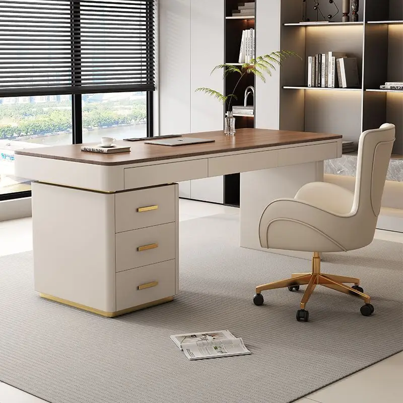 Italian minimalist solid wood desk study computer table and chair combination light luxury modern writing desk medical beauty