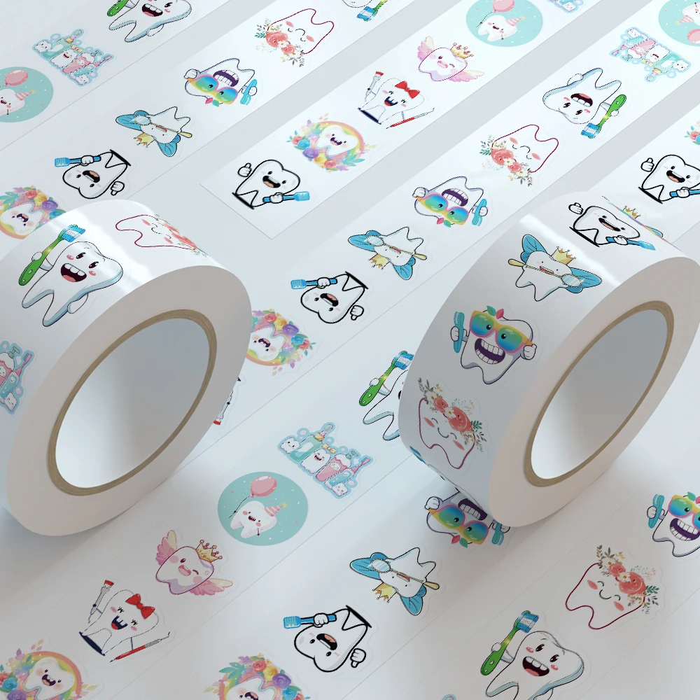 500 stücke Cartoon Zähne Rolle Aufkleber Aufkleber Für Laptop Sammelalbum Skateboard Helm Koffer DIY Graffiti Ästhetische Aufkleber – Detail 5