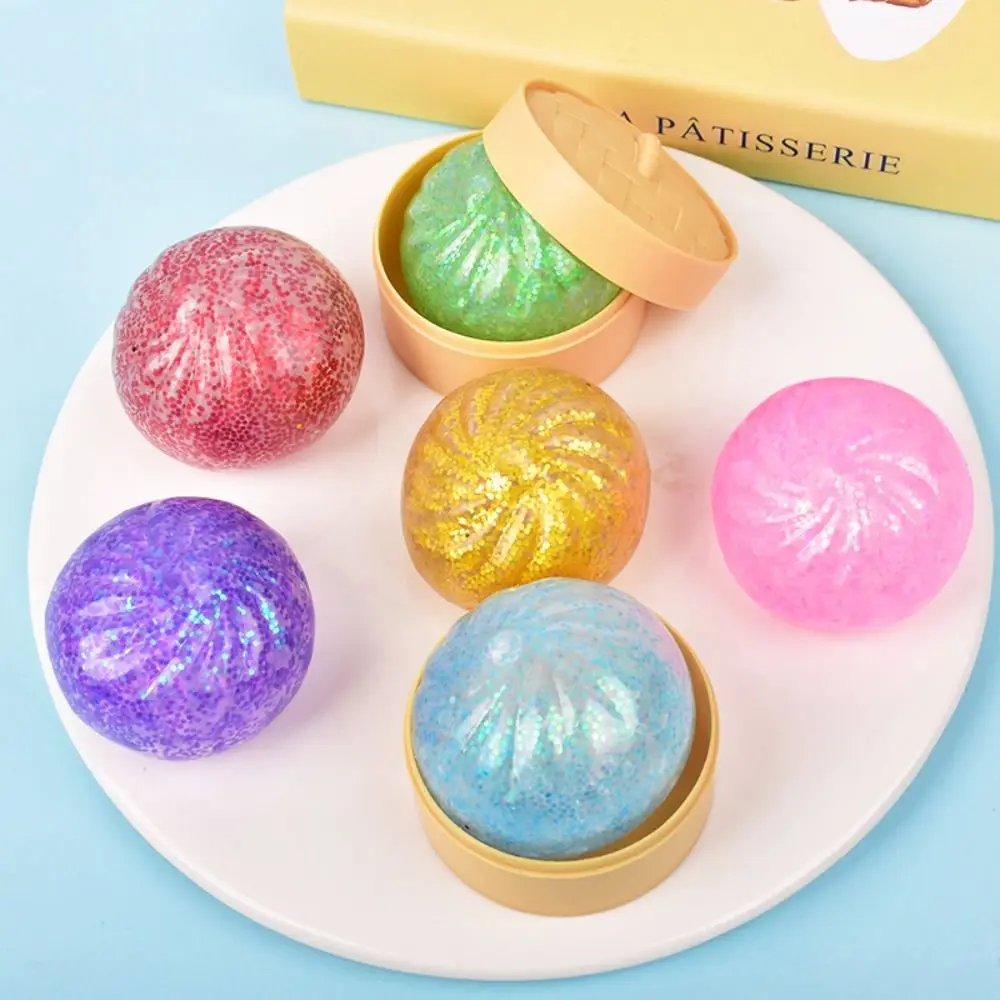 Funny with Steamer Dumpling Squishy Toy Anxiety Relief Cute Glitter Dumpling Pinch Le Soft Dough Ball Fidget Toys Gifts