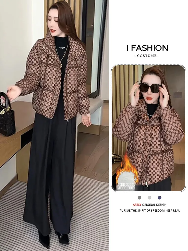 

Модная женская куртка-пуховик в стиле ретро с воротником-стойкой, утепленная, свободного кроя, на молнии, в корейском стиле