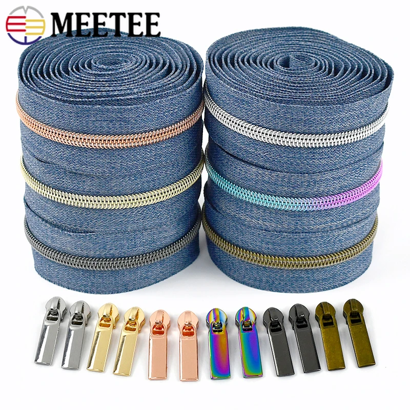 1-5M 5# Sewing Zipper Tape By Meter + Nylon Zippers Sliders Plastic Bag Zips Pulls Heads Replacement Repair Kit DIY Accessories