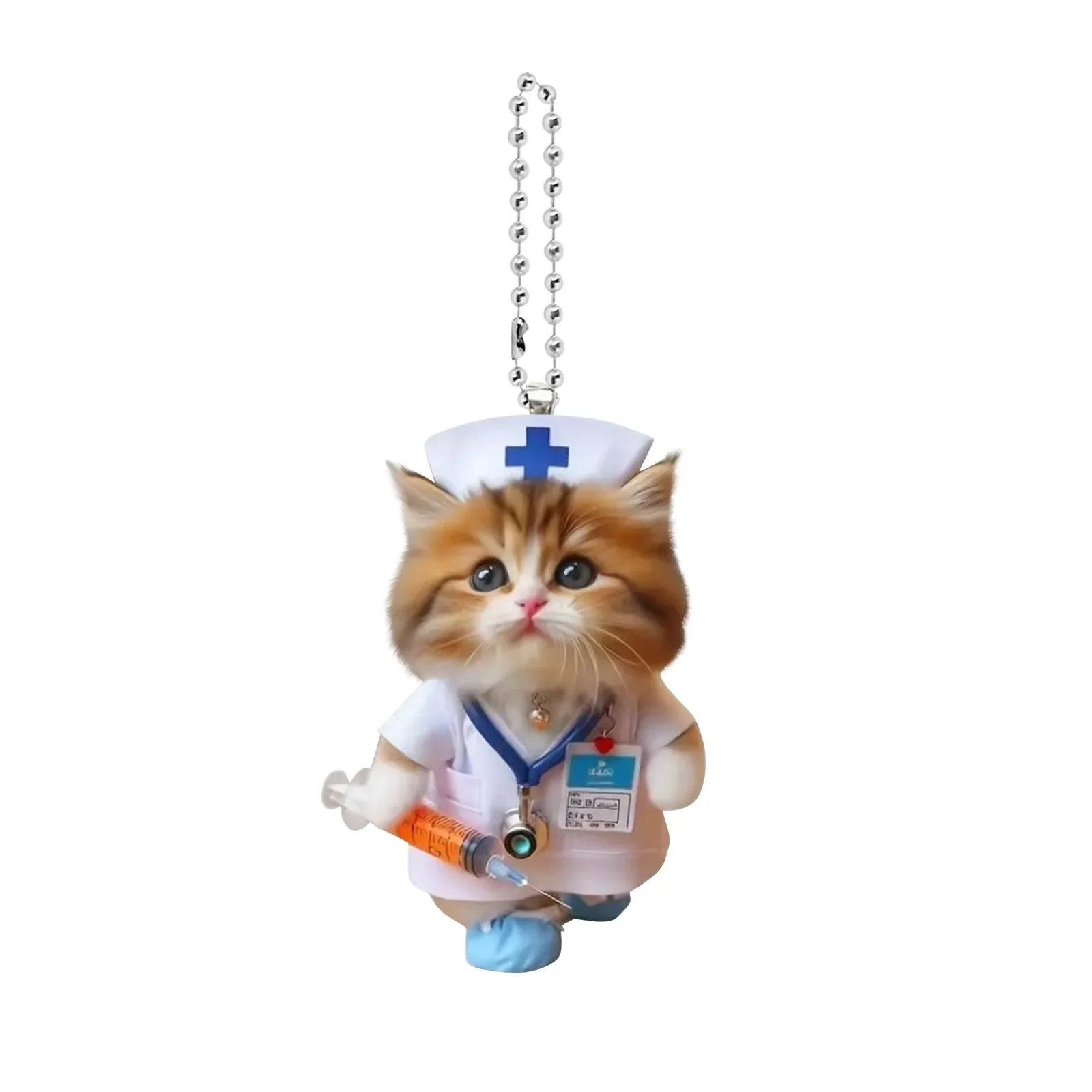 Cute Cat Car Hanging Ornament Creative Car Hanging Ornaments 2D Flat Car Pendant Nurse Cat Backpack Rearview Mirrors Pendant view 4