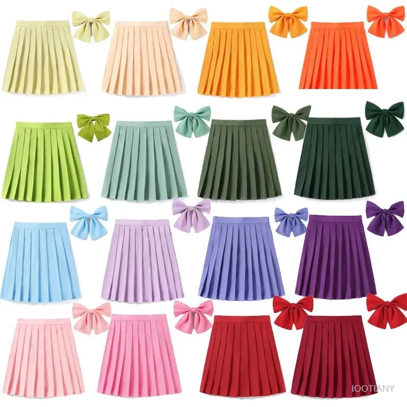 

Xs-5xl Girls' Pleated Skirt With Bow Tie Cosplay Academic Style Mini Japanese School Uniform Cute Summer Short Skirt Young Girls