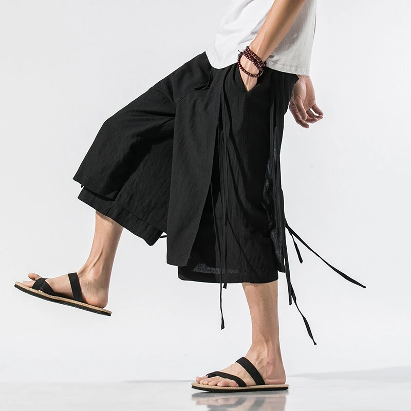 Shorts d'été pour hommes, style chinois rétro, pantalon traditionnel en coton et lin, pantalon ample décontracté à jambes larges, streetwear pour hommes