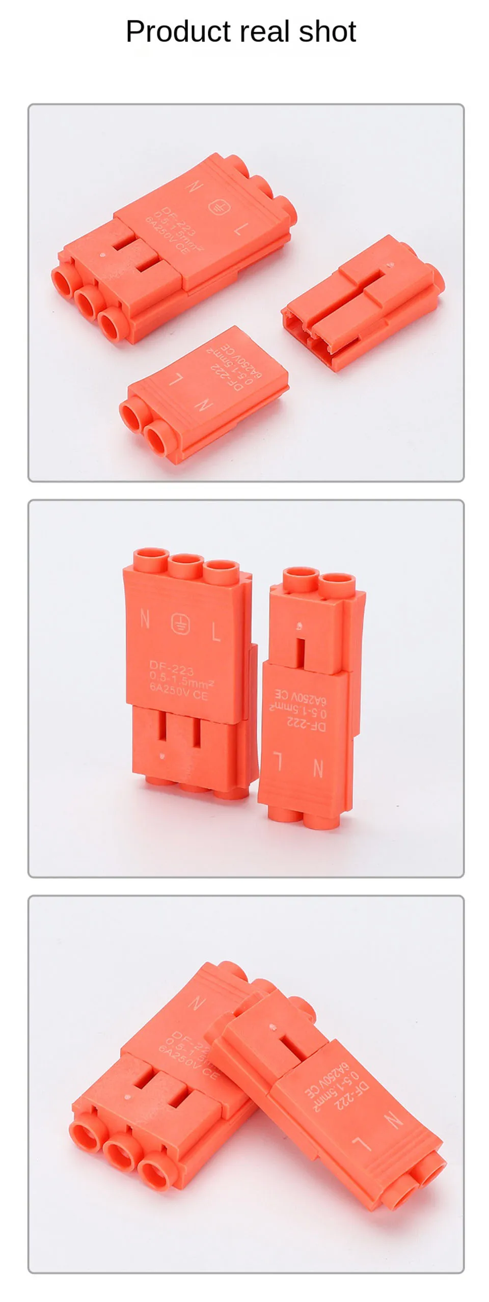 Beleuchtungskomponenten Schnellverbindungsklemmen DF-222/223 Hartdraht-Verbindungsstecker 2/3-polig Elektrischer Steckverbinder Kompakter Push-in-Anschluss – Detail 9