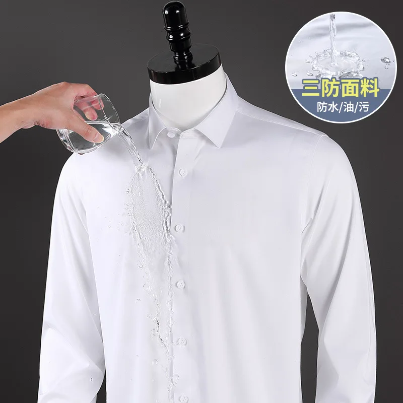 Three-proof Shirts Black Technology Shirt Four Seasons New High-end Men's Shirt Long Sleeve Non-ironing Business Shirt Seamless.