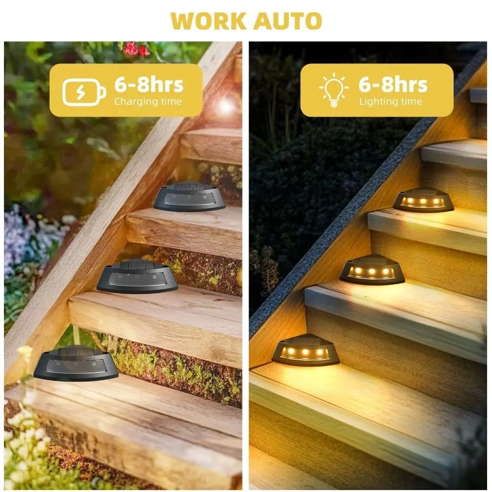 4pcs Waterproof Solar Step Lights Warm /White Light Easy To Use Deck Lights Auto Switch Solar Powered Garden Walkway Light