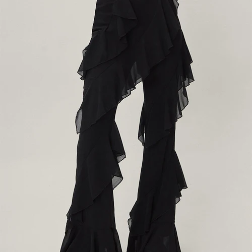 CHQCDarlys 여성용 하이웨이스트 레이어드 얇은 명주 그물 바지, 귀여운 쉬어 메쉬 프릴 긴 바지, 비치 클럽 파티 바지