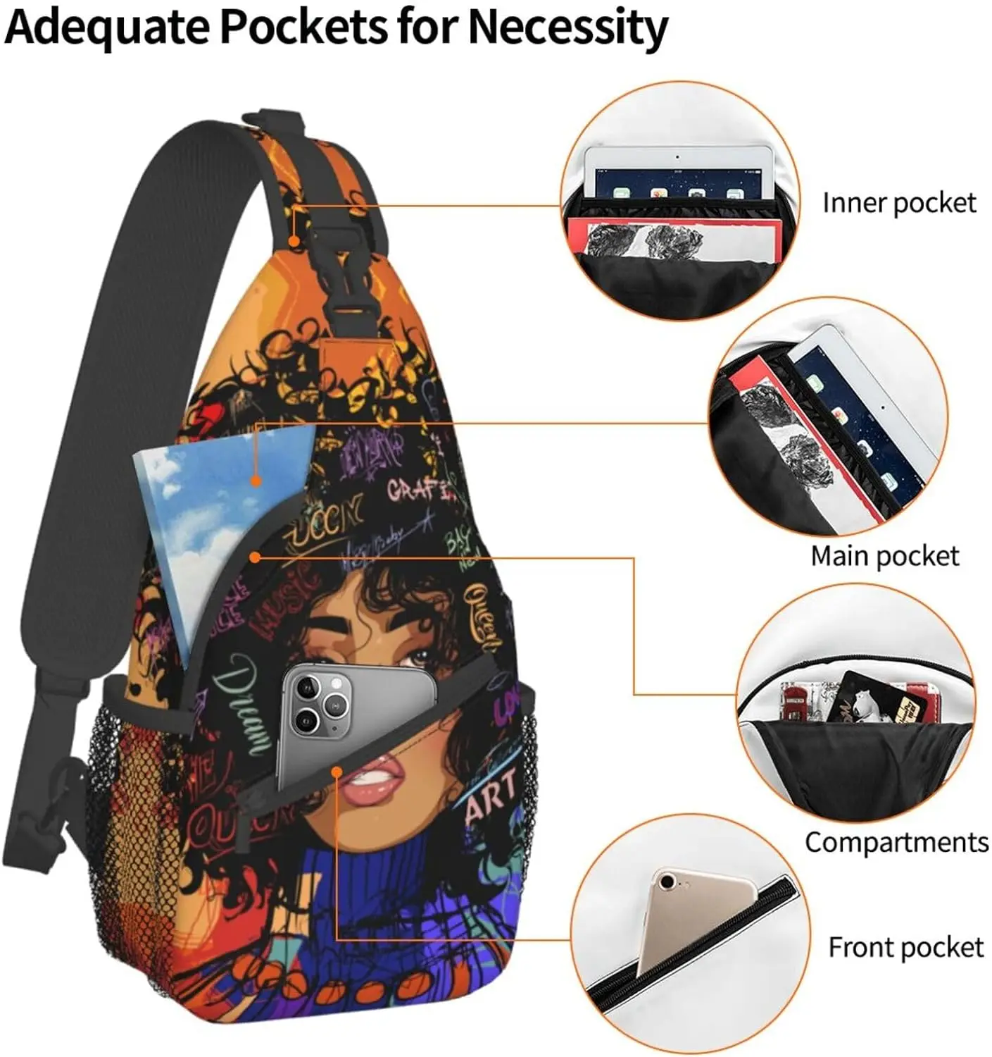 Podróżna piesza torba ze sznurkiem plecak na ramię dla kobiet, regulowana torba typu Sling Crossbody torba na klatkę piersiowa Casual Daypack