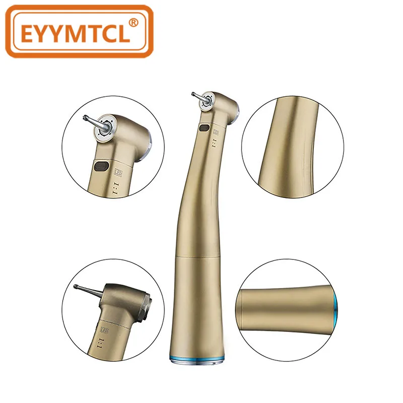 EYY Dental Low Speed Handpiece 1:1 1:5 Ratio Blue Red Rings Fiber Optic LED Inner Water Spray Contra Angle Dentist Air Turbine