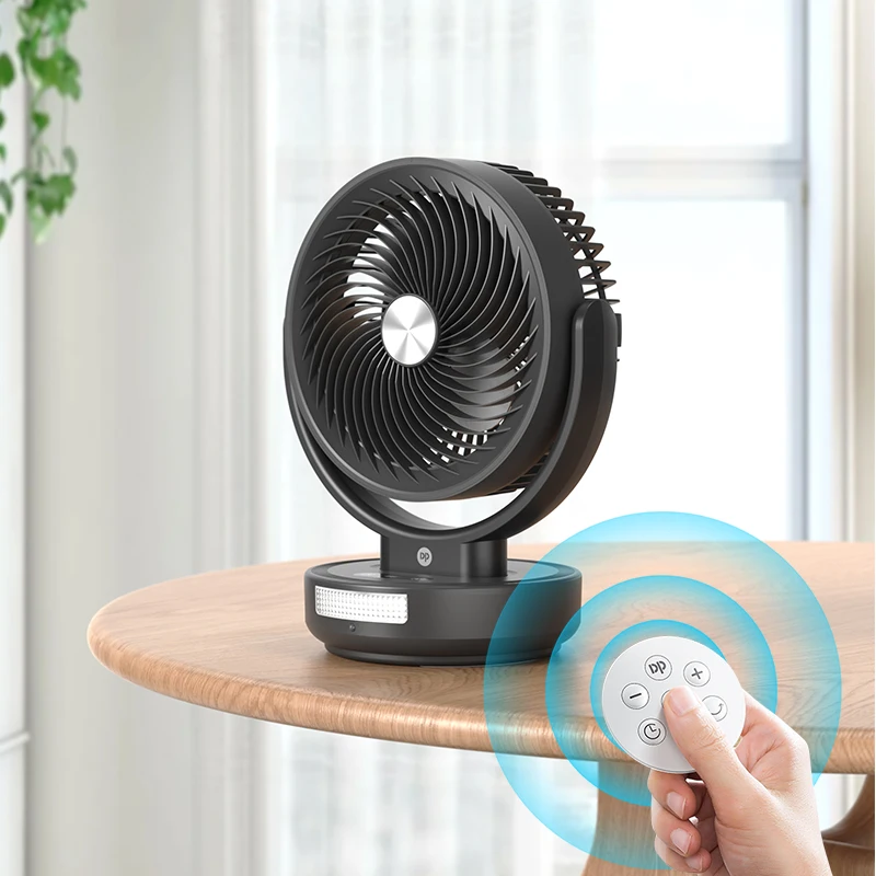New Design Rechargeable Table Fan Desktop Portable Oscillating Fan with LED Light Power Display Remote Control