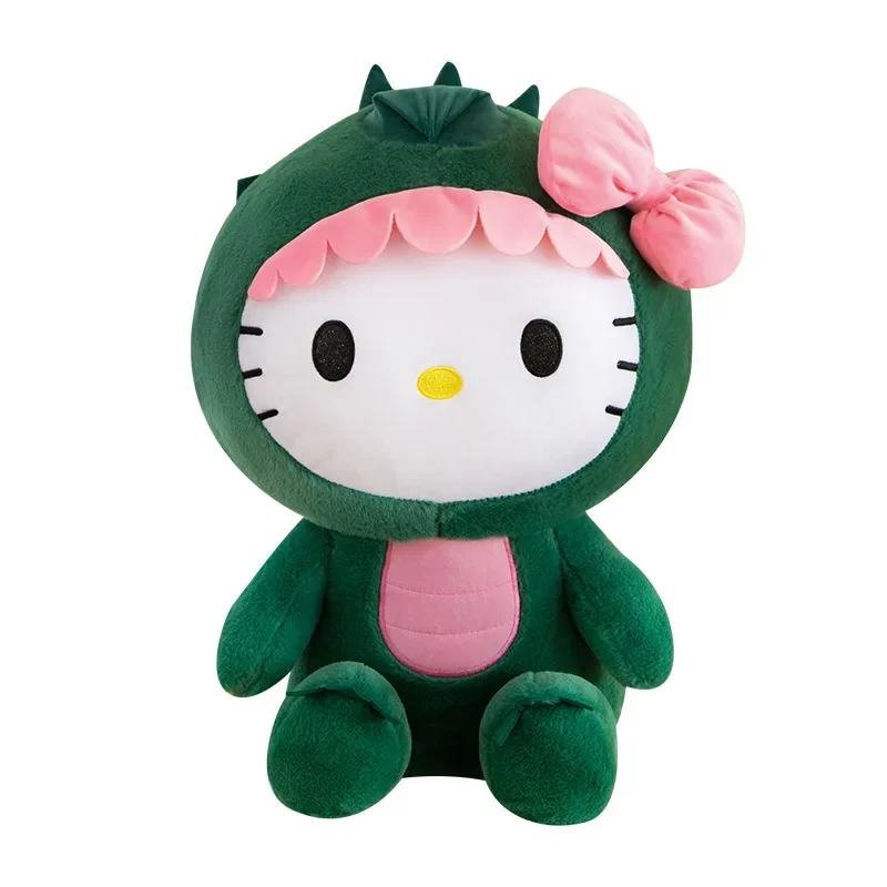 Sanurgente Kawaii Hello Kitty dinosaure en peluche, jouet de dessin animé, décoration de chambre à beurre, oreiller de couchage, cadeau d'anniversaire pour enfants, 35 cm, 50 cm, 65cm