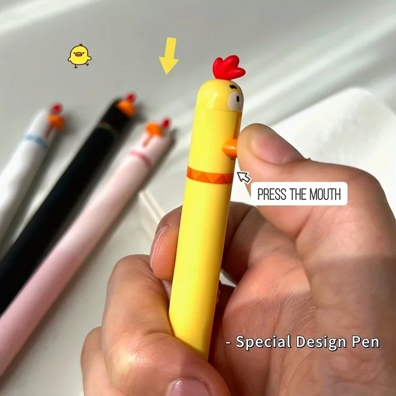 4 Stück Schreibstifte, niedlicher und lustiger Styling-Stift, kreativer rotierender Gelstift, Hühner-Druckgelstift, 0,5 mm, schwarz, Bürobedarf – Detail 4