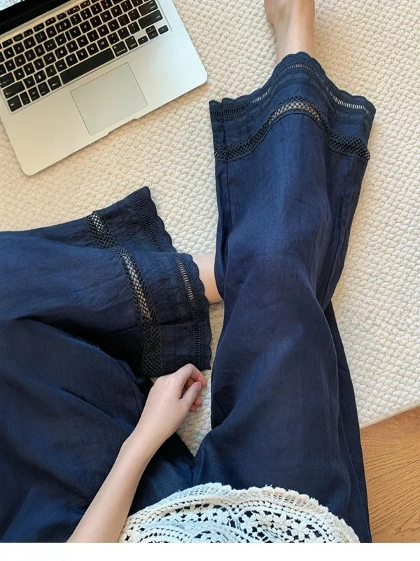 حجم كبير المطرزة الدانتيل تقليم عالية الخصر فضفاض واسعة الساق الجينز المرأة الخريف سراويل تقليدية الكورية Sle تخفيف الرياح