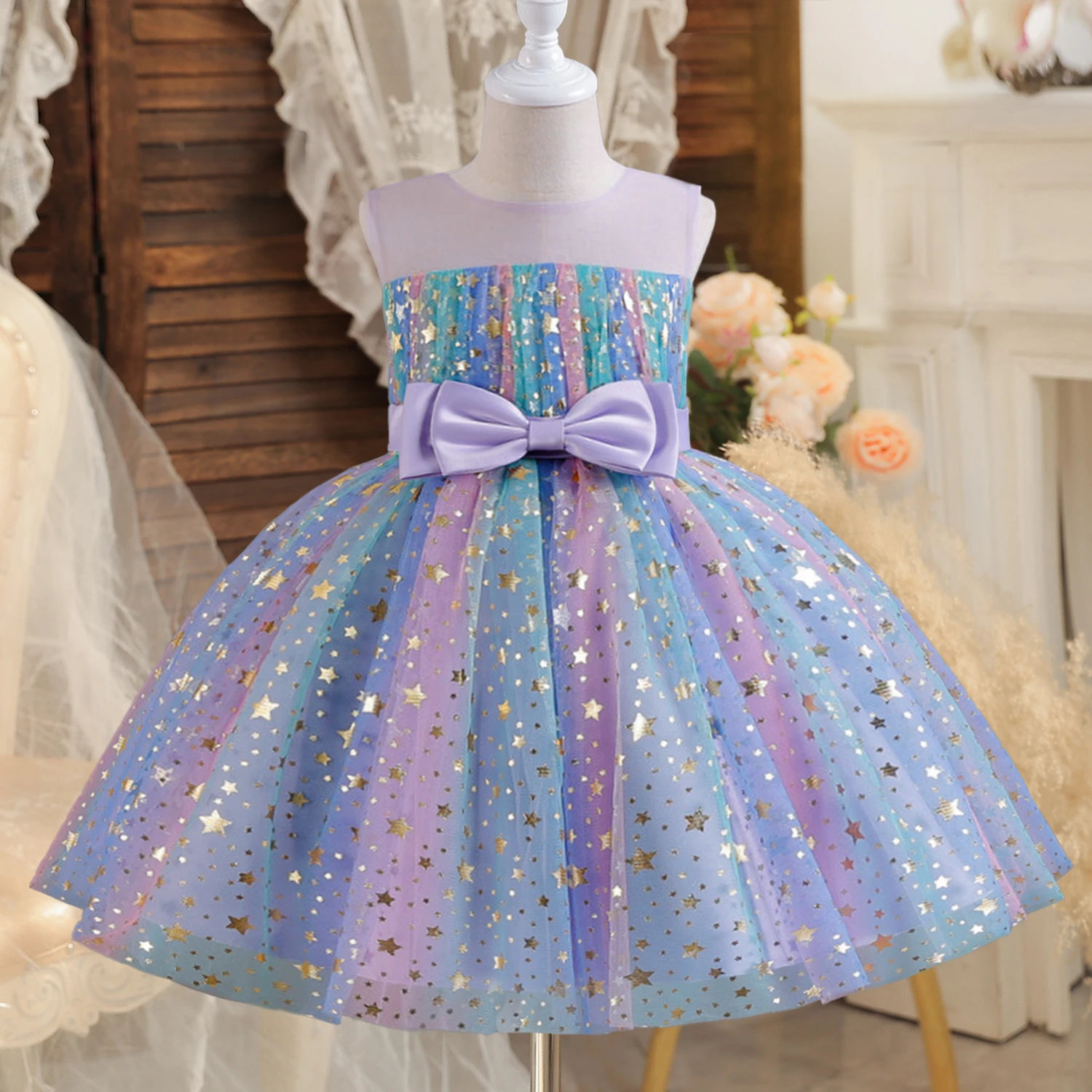 Unicorn Christmas Dresses Elegant Girls Rainbow Dress Kids Birthday Party Prom Gown Princess Tulle Luxury Formal Gala Costume