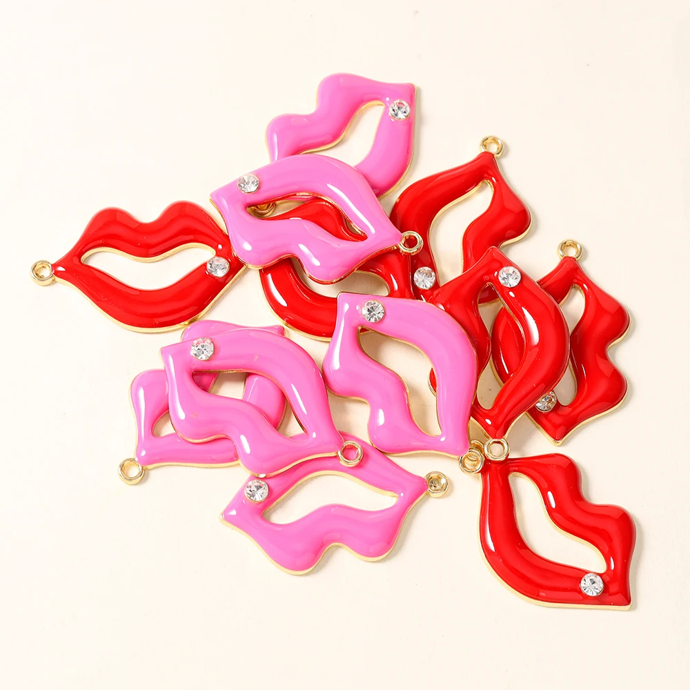 10 Stück Sexy Kuss Rote Lippen Anhänger für die Herstellung Niedlicher Ohrringe, Anhänger, Halsketten, DIY Schmuckherstellung Zubehör