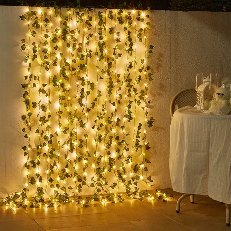 

Green Leaf Flower Lamp Artificial Grape Vine Atmosphere Lamp Christmas Tree Wreath Lamp for Bedroom Living Room Decoration