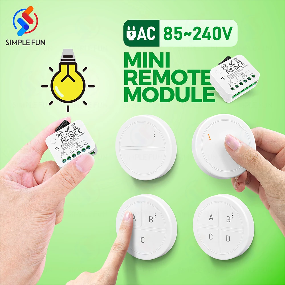 

433Mhz Mini Wireless Smart Light Switch 110V 220V 230V Mini Round Remote Control Switch 5/10/15 mins Delay Function for Lamp/LED