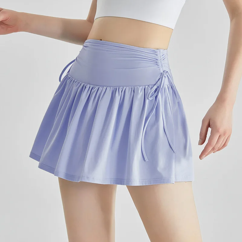 

Юбка Qui Dry Fitn ort с высокой талией, женская летняя антилегкая прогулочная однотонная спортивная юбка с дизайном на шнуровке