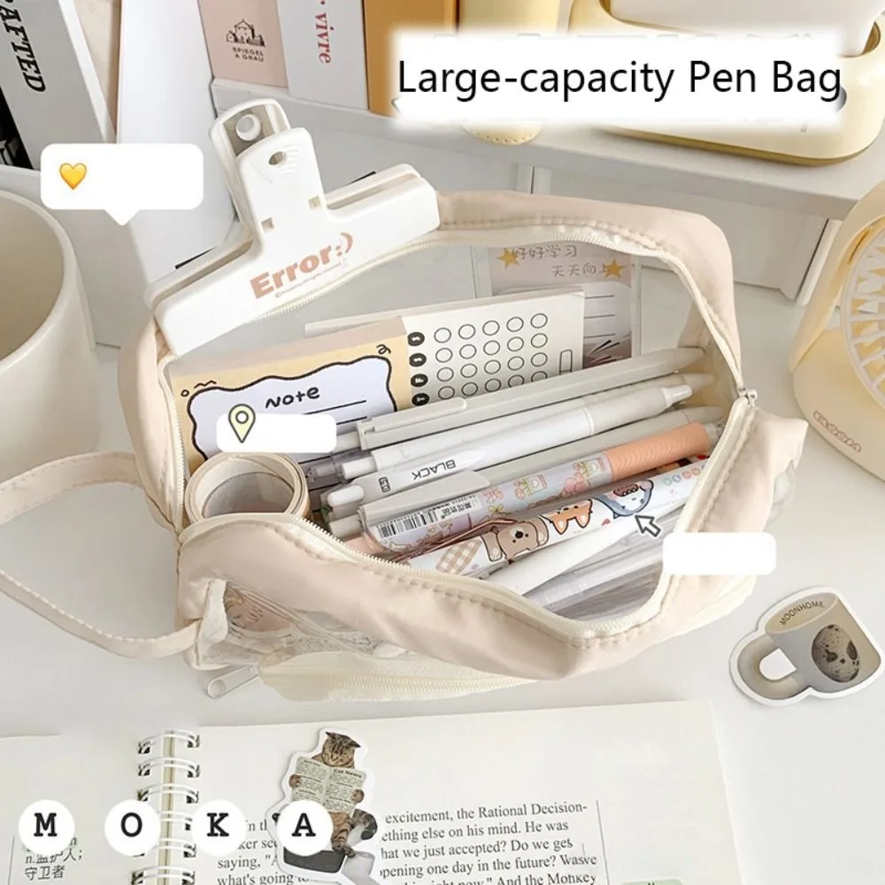 Portable Large Capacity Pen Bag Multi-function Waterproof Cosmetic Bag Double-layer Transparent Stationery Bag Students