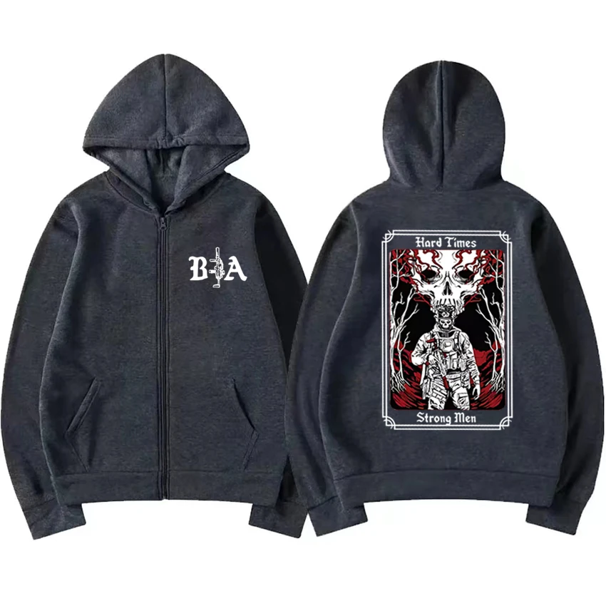 Vintage Hard Times 2025 Brothers In Arms Double Sided printed Zipper Hoodie Men women harajuku Sweatshirt Unisex Fleece pullover