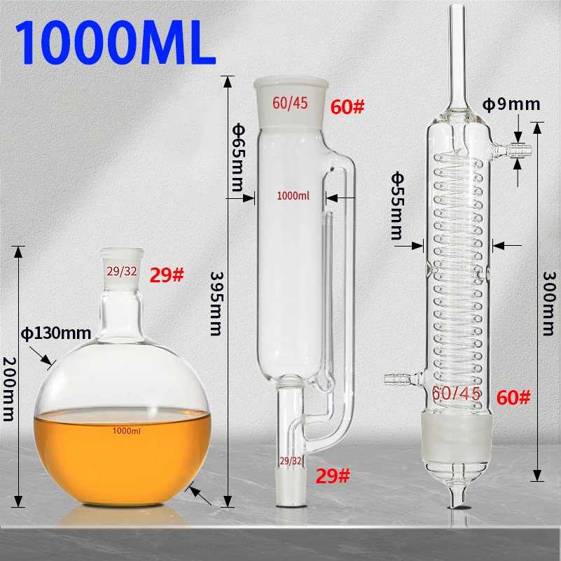 

1000ML snake-shaped fat extractor glass Soxhlet extractor condenser tube laboratory extraction device complete set