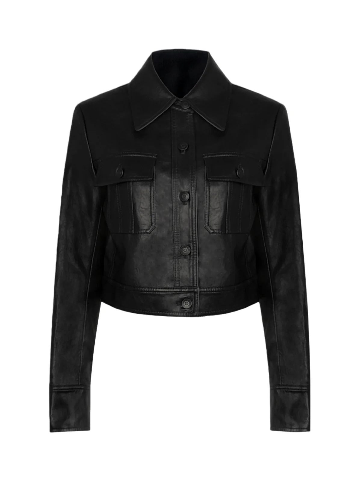 

Autumn Night Long PU Jaet A-Line Skirt Retro Set ort oulder Vintage Sle Women's Faion Faux Leather Coat with Long S...