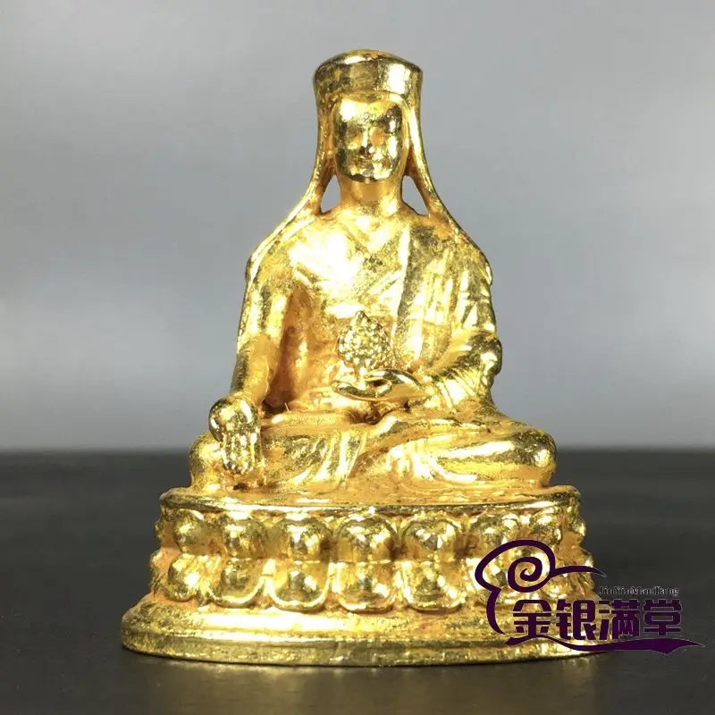 Gilt Tibetan sakya sect guru monk buddha Ornament Decoration Tea Pet Figurines Desk Decor Accessories