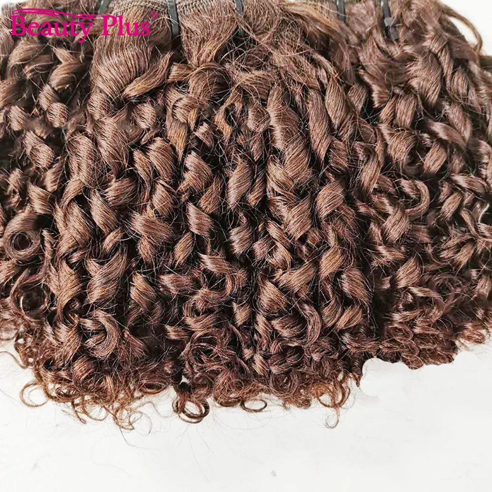 Coklat #4 berwarna Spiral keriting Funmi rambut manusia Brasil menenun ekstensi rambut Pixie rambut keriting bundel penawaran