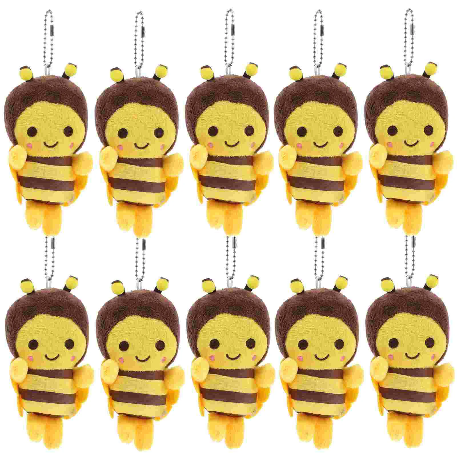 10 Pcs Car Decorations Little Bee Pendant Stuffed Adorn Plush Keychains Purse Hanging Ornaments Yellow Dad Child