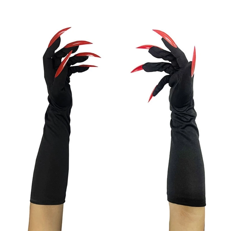 Y1UB Girls Halloween Glove Skin Friendly Mitten Spooky Long Fingernail Mitten