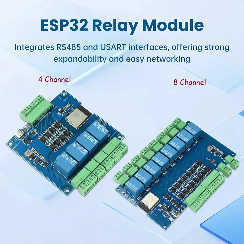 ESP32 RS485 4/8 Channel Relay Modbus Wifi Bluetooth Relay Optocoupler Isolation Module Tyep C Module DC 9-24V