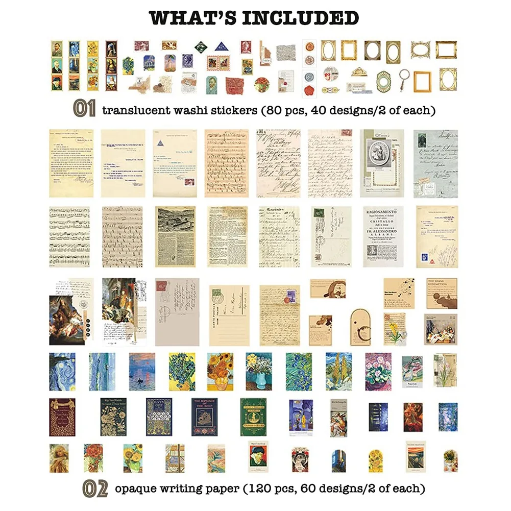 New Arrivals-Vintage Scrapbook Supplies Pack (200 Pcs) For Art Journaling Junk Journal Planners DIY Paper Stickers