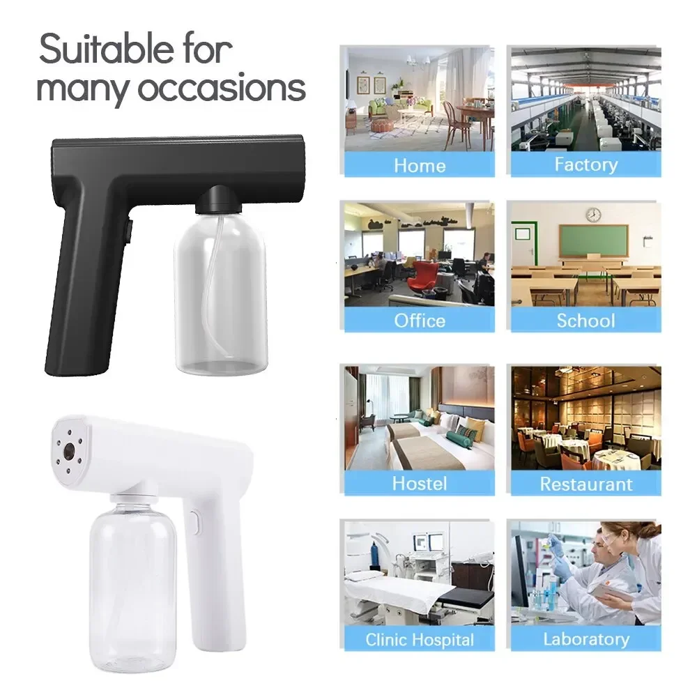 Newest 280ml Wireless Electric Sanitizer Sprayer USB Nano Blue Light Steam Spray Disinfection Gun Garden Household Atomizer Tool