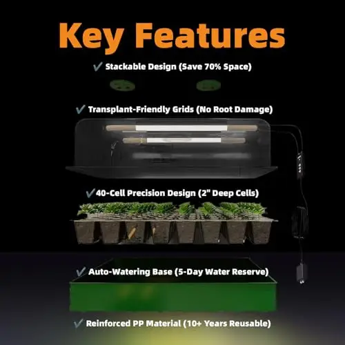 

40-Cell Stackable Seedling Tray With Heating Strip, Auto-Watering Base And Transplant-Safe Grids For Indoor Gardening