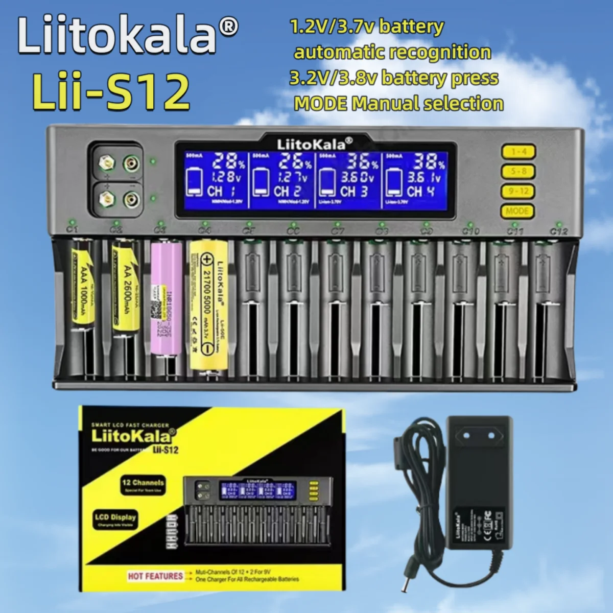 VeitoKala Lii-S12 12-Slot S8-Slot 18650 Chargeur de batterie Pour 20700 26650 21700 14500 10440 16340 V 1.2V 3.7V discuter batterie