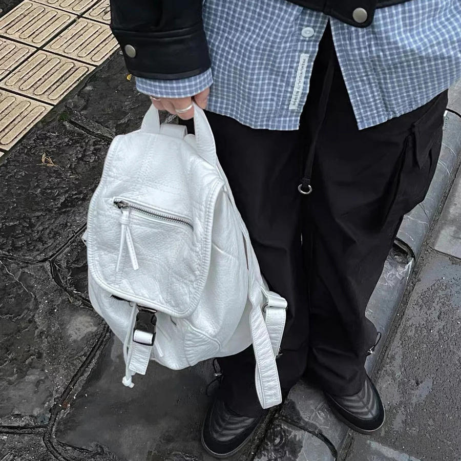 Nova mochila de couro lavado para mulheres mochila escolar de couro de alta qualidade para meninas couro pu lavado macio para viagens wrok