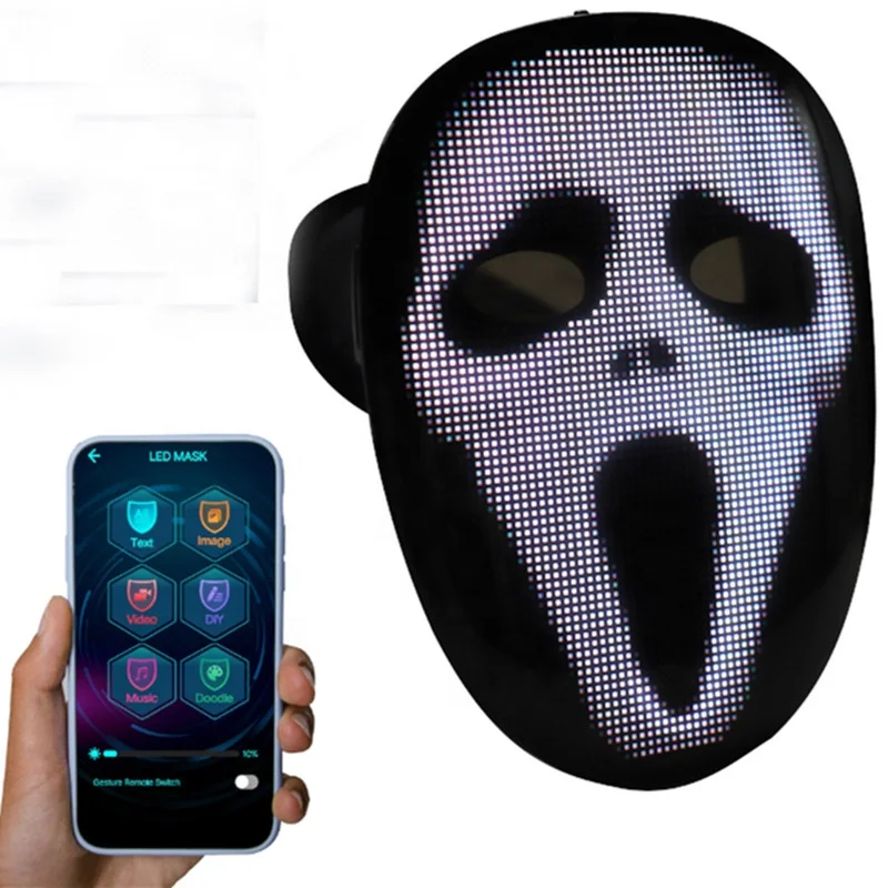 

Light Up LED Mask with Programmable Faces for Cosplay Party Halloween Costume for Kids Adults