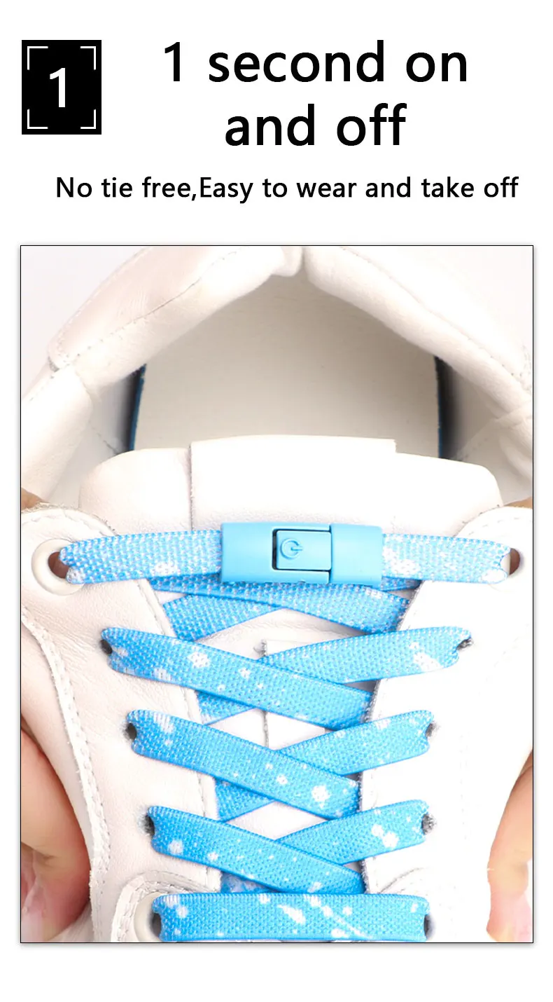 Schuhbänder ohne Schnürsenkel für Sneaker, bunte Schnürsenkel mit Metallverschluss, flache, elastische Schnürsenkel mit Tintenmuster, ohne Schnürsenkel, Schuhbänder. – Detail 3